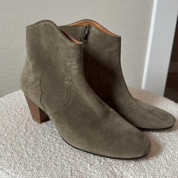 Isabel Marant Dicker Suede Ankle Bootie Boots Sage Green Sz 40 = US 10 - Picture 4 of 11